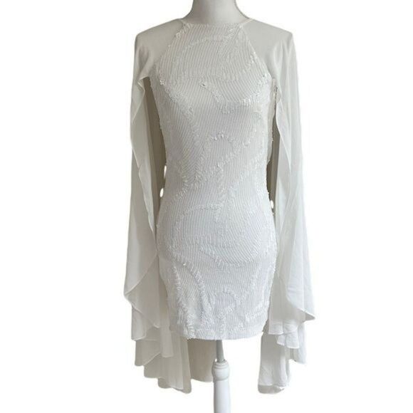 NEW One33 Social Sequin Cape Minidress in Ivory Size 0 - Picture 5 of 13
